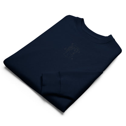 Folded French Navy Organic Sweatshirt with French Navy Modern Classics Embroidery, featuring minimalist luxury and sustainable craftsmanship.