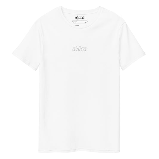 Premium White Cotton Tee with white Embroidery displayed on a ghost mannequin, showcasing minimalist luxury and classic fit