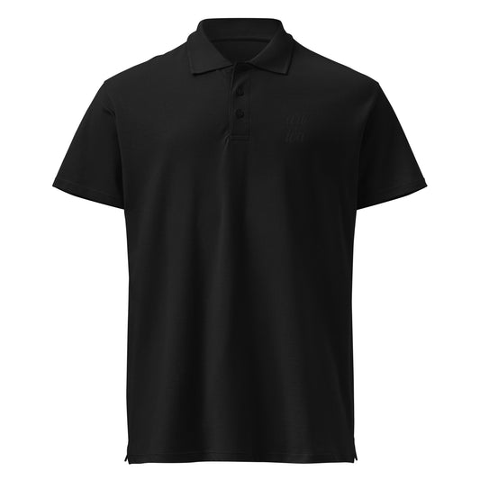 Black Premium Polo Shirt with subtle black Split embroidery, displayed on a ghost mockup to highlight its sleek design and high-quality craftsmanship.